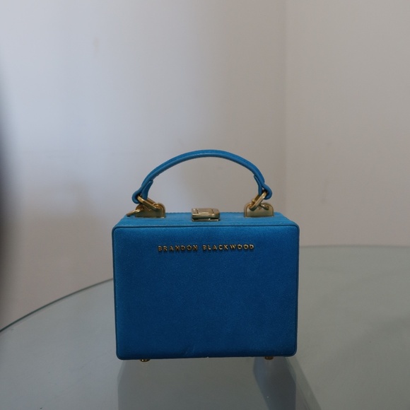 Like New Brandon Blackwood Aqua Blue Suede Mini Kendrick Trunk - Picture 5 of 8